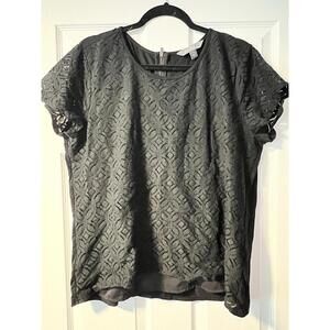 Market & Spruce Black Cutout Mixed Media Short Sleeve Blouse Size XXL